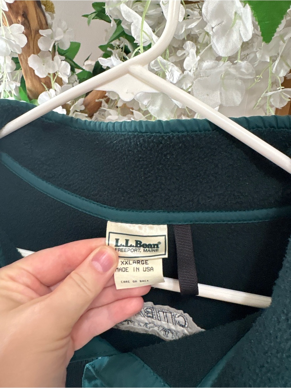 L.L. Bean Forest Green Fleece Snap Pullover with Teal Trim - Picture 4 of 6